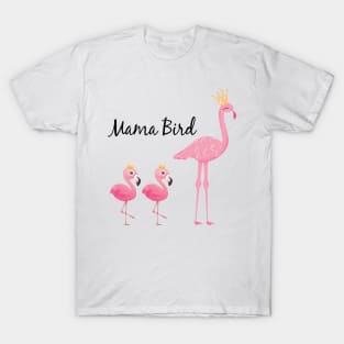 Funny Mama Bird Flamingo with Two Babies - Mamamingo Mom Gift T-Shirt